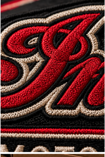 Indian Motorcycles 1901 embroidered patch macro stitching detail