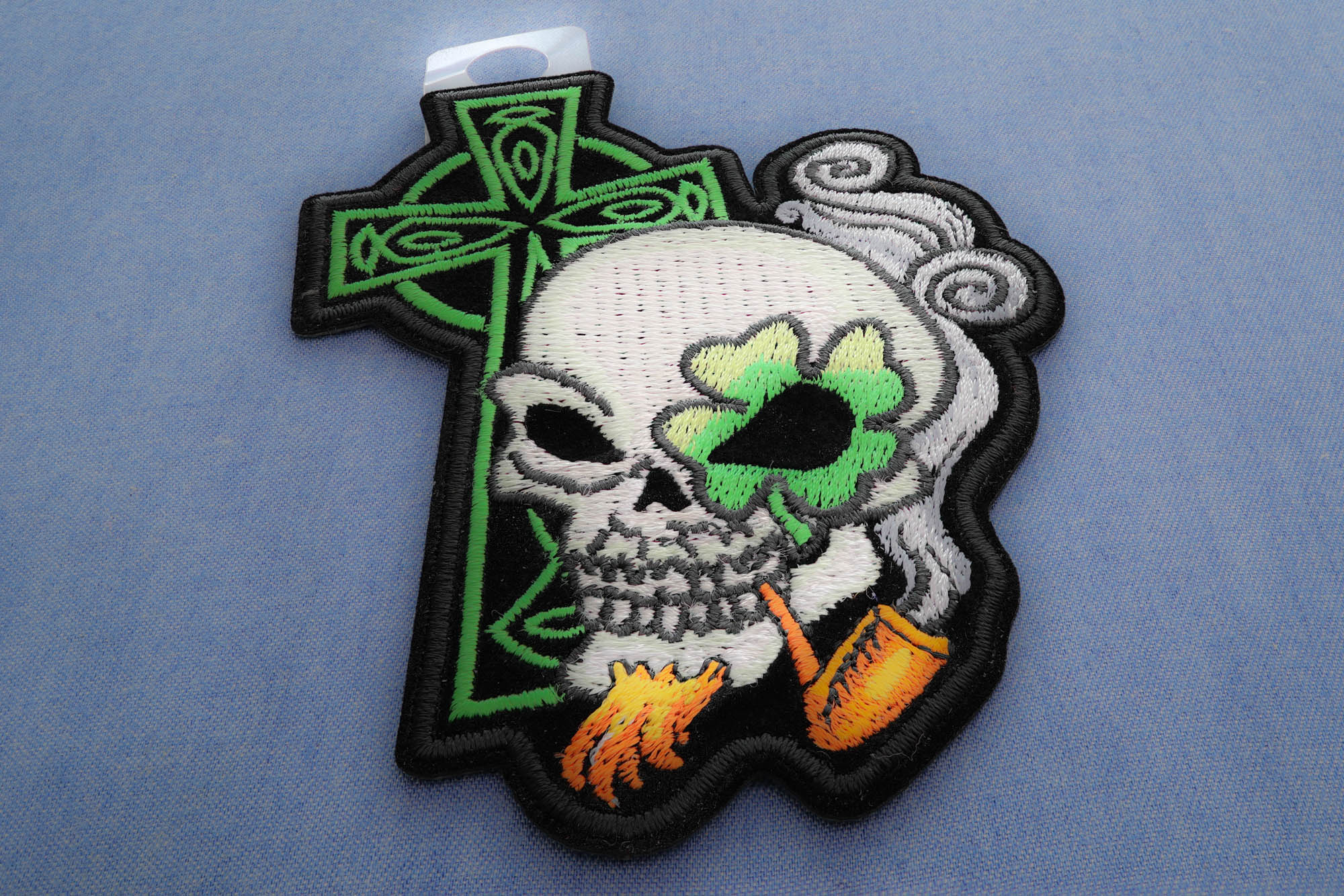 Irish Skull Cross Patch - Smoking Pipe Christian Patch Detail for a Unique Edge (  3 x 3 inches )