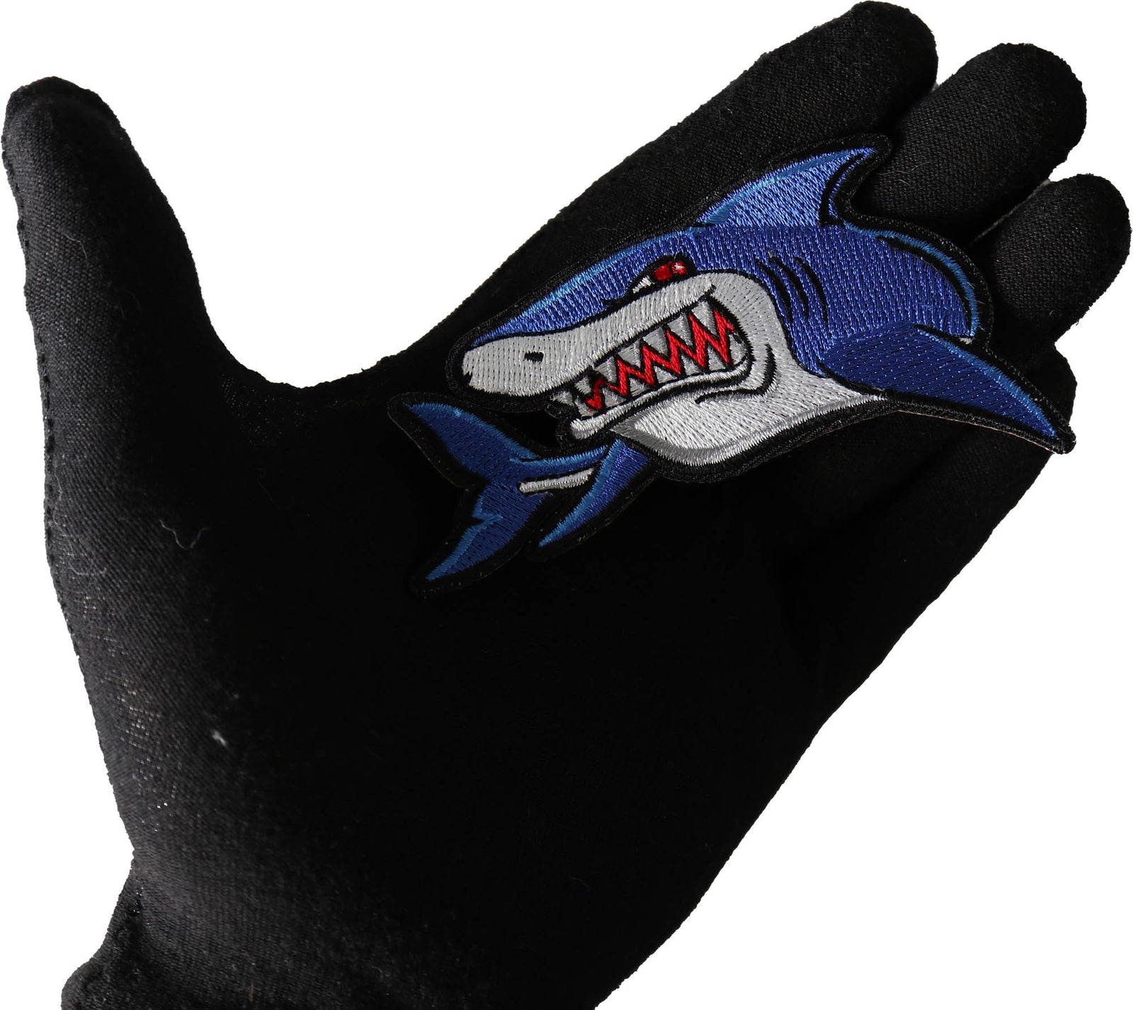 Shark Embroidered Patch reverse and construction view