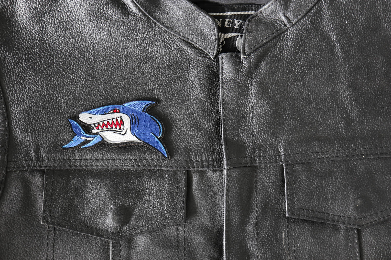 Shark Embroidered Patch shown for scale
