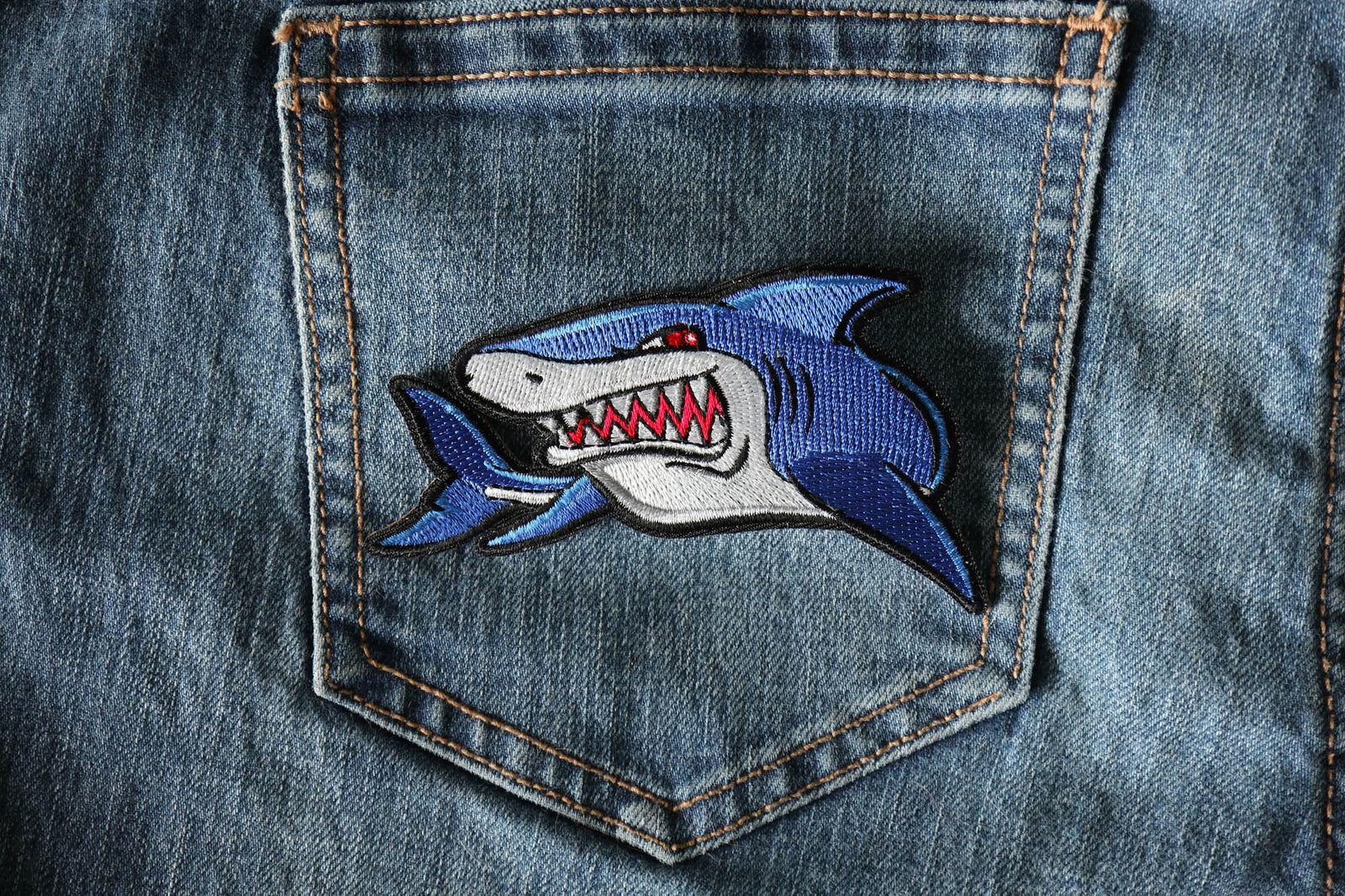 Shark Embroidered Patch apparel application view