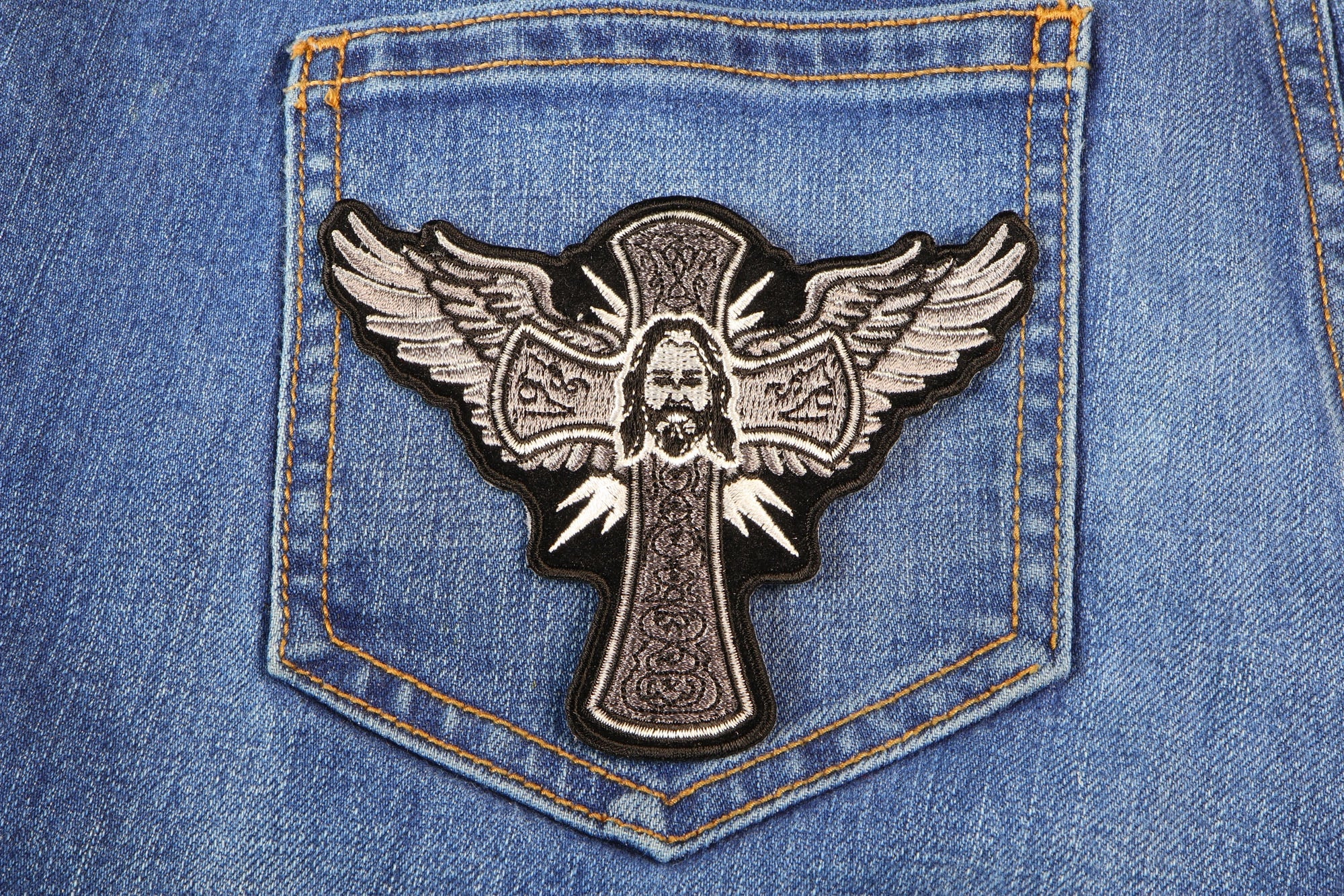 Jesus cross and wings patch Christian Patch - Perfect for Jackets, Bags, and Gear (  4 x 3 inches )