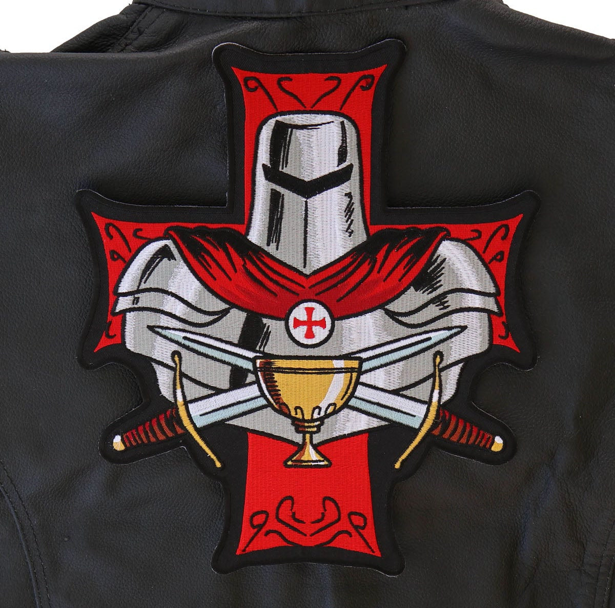 Knight Templar Holy Grail embroidered patch detail cropped from an actual product photo