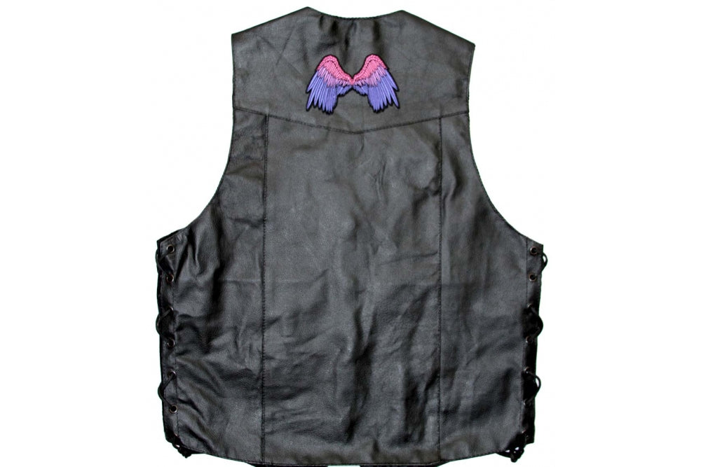 Small Beautiful Angel Wings Pink Biker Patch – Embroidered Iron-On Patch ( 5 x 3 inches )