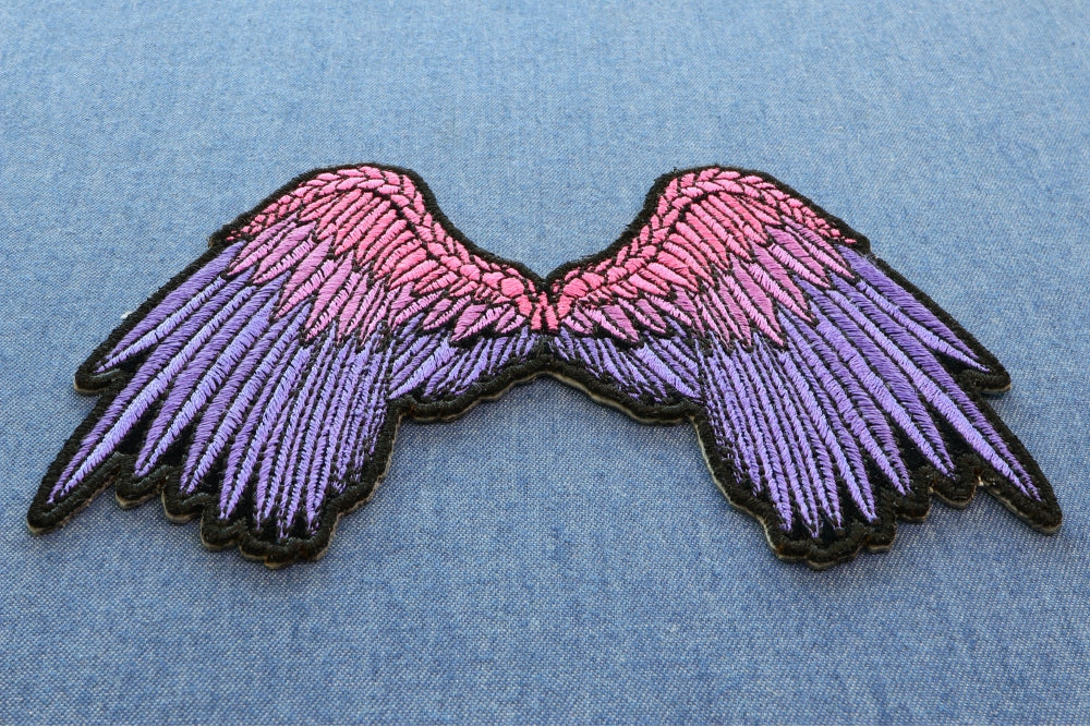 Small Beautiful Angel Wings Pink Biker Patch – Embroidered Iron-On Patch ( 5 x 3 inches )