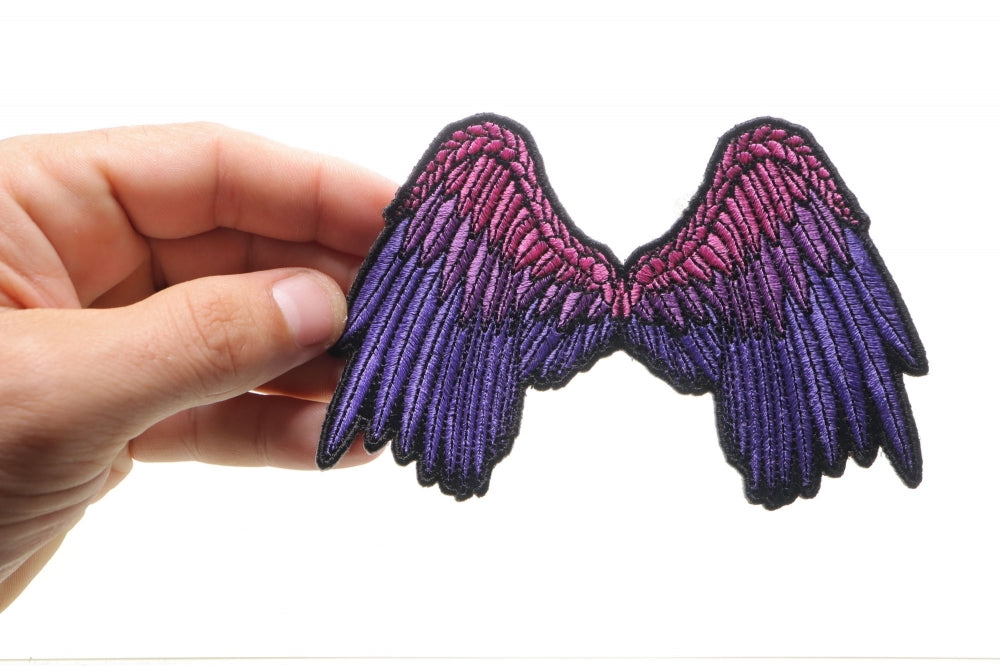 Small Beautiful Angel Wings Pink Biker Patch – Embroidered Iron-On Patch ( 5 x 3 inches )