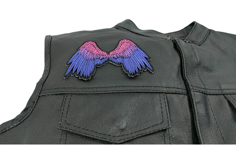 Small Beautiful Angel Wings Pink Biker Patch – Embroidered Iron-On Patch ( 5 x 3 inches )