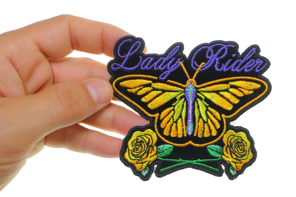 Lady Rider Butterfly Embroidered Patch reverse and construction view