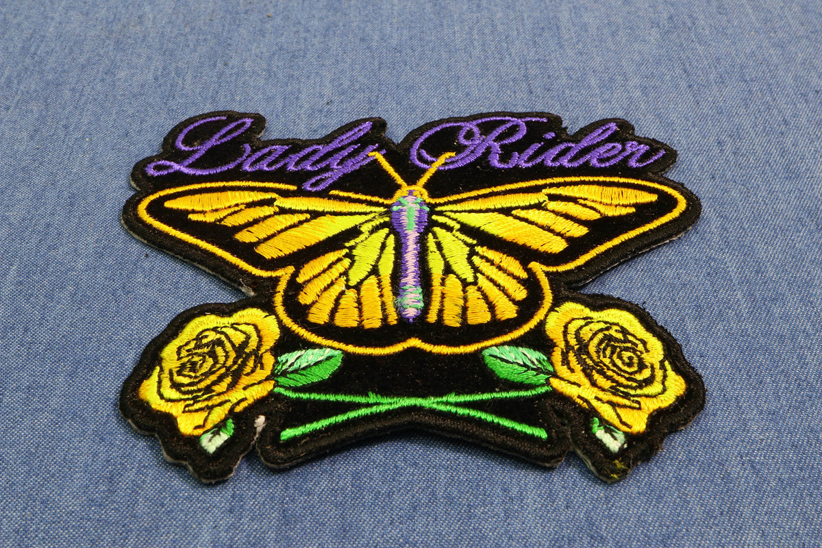 Lady Rider Butterfly Embroidered Patch stitching detail