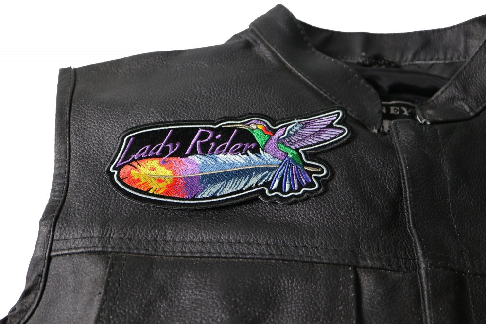 Hummingbird Lady Rider Embroidered Patch stitching detail