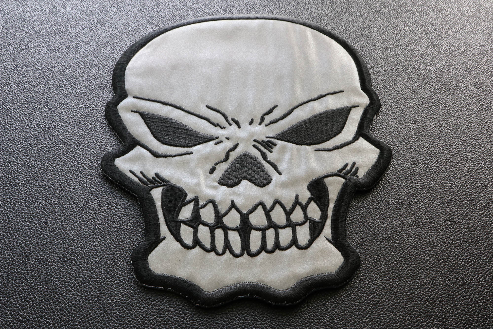 Reflective Skull Patch – Edgy Embroidered Patch for Custom Apparel  ( 3x3 inches )