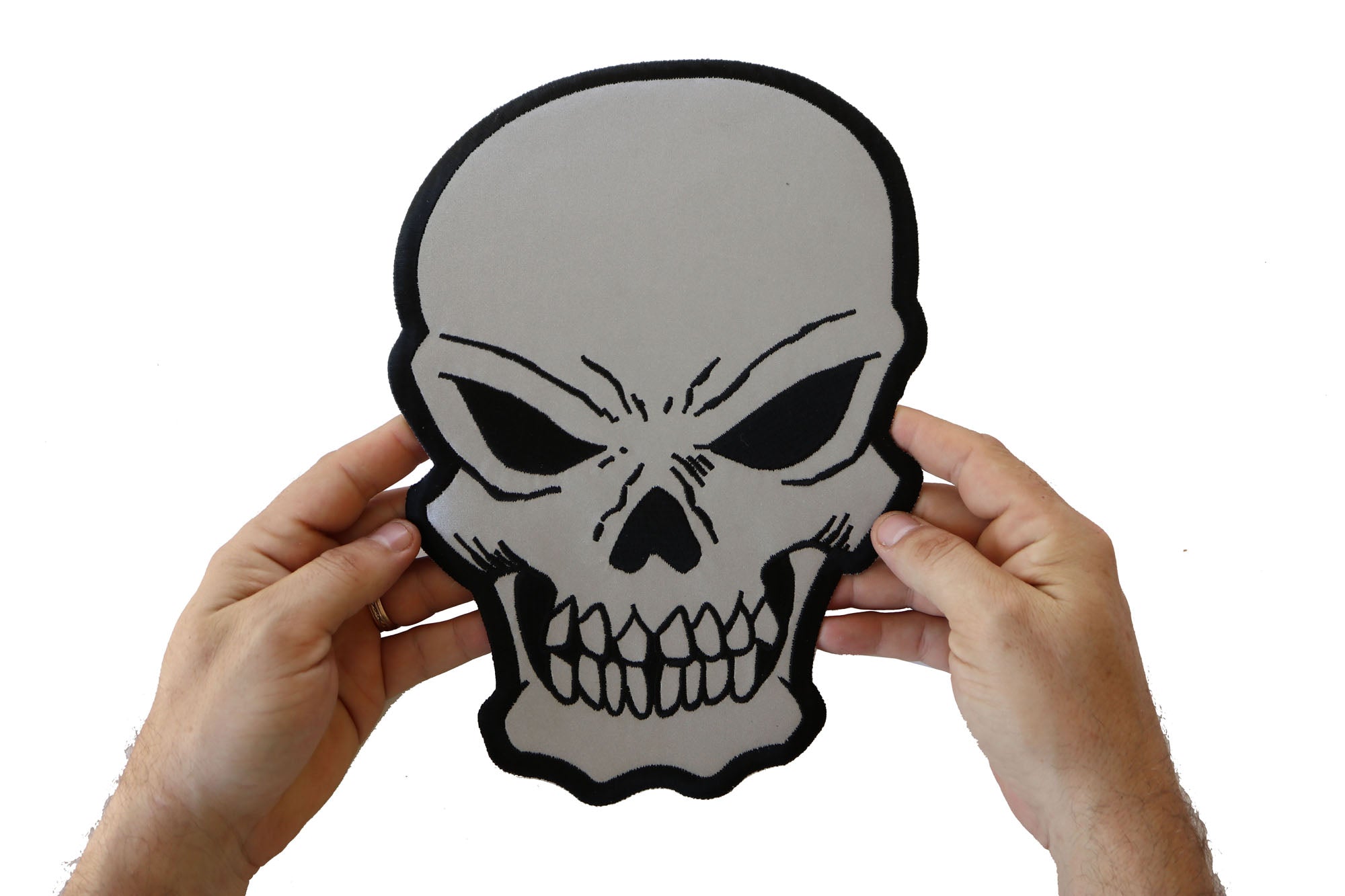 Reflective Skull Patch – Edgy Embroidered Patch for Custom Apparel  ( 3x3 inches )