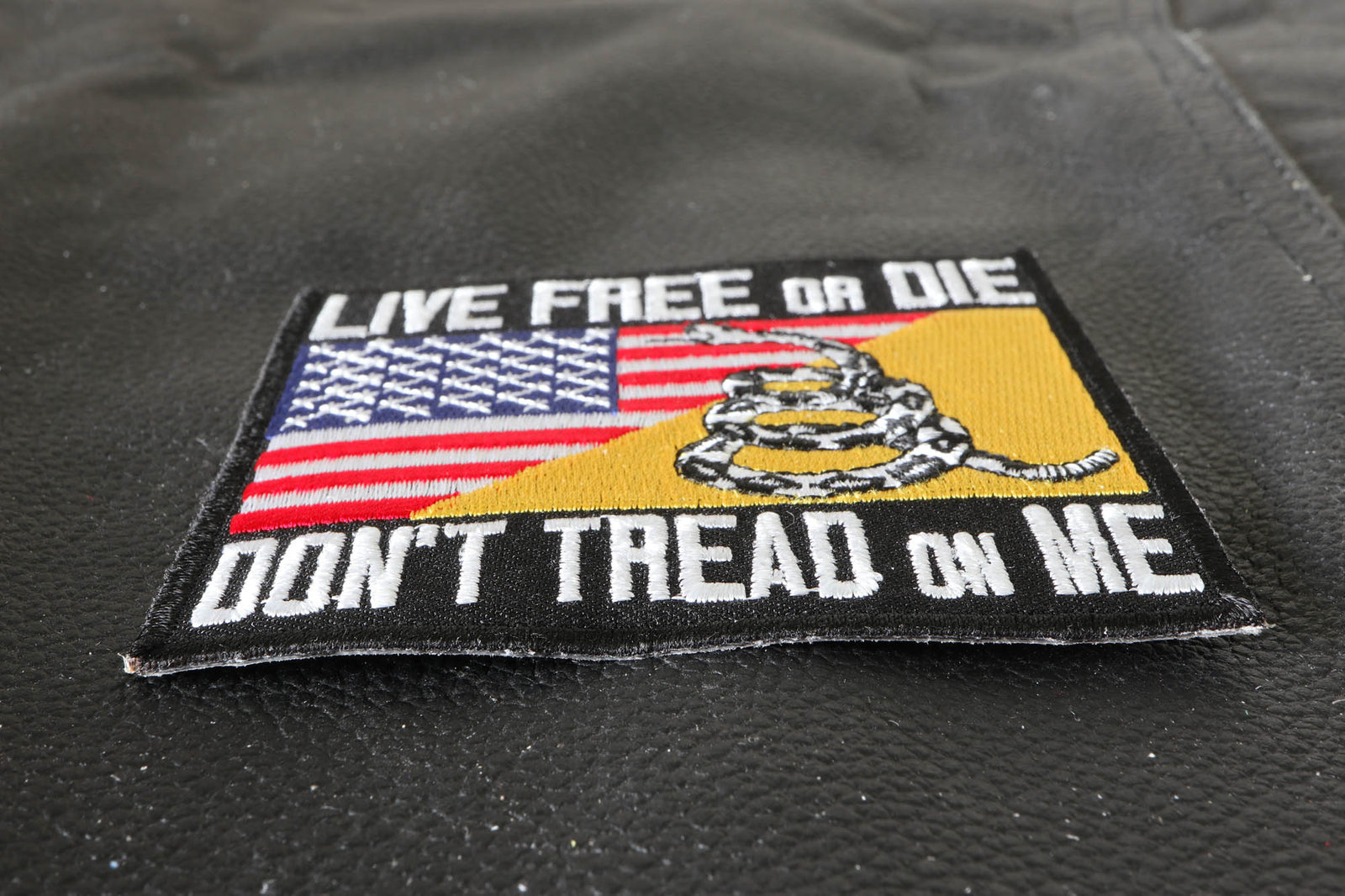 Live Free or Die Gadsden Flag Embroidered Patch stitching detail