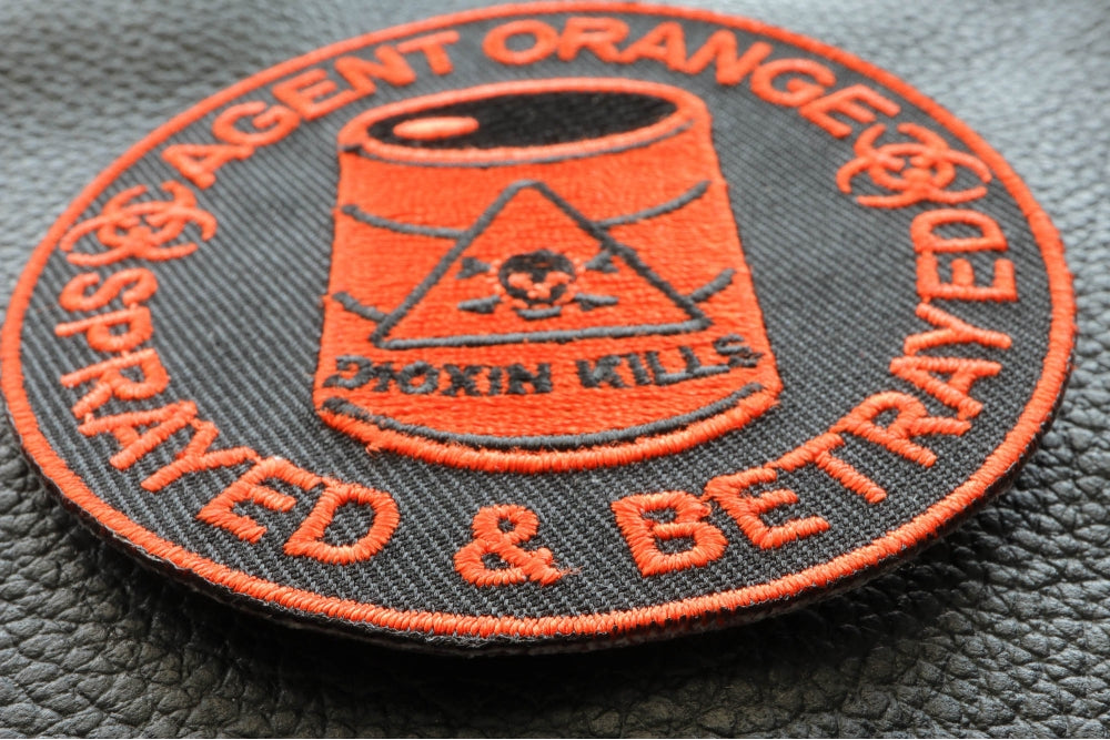 Agent Orange Sprayed and Betrayed Embroidered Patch reverse and construction view