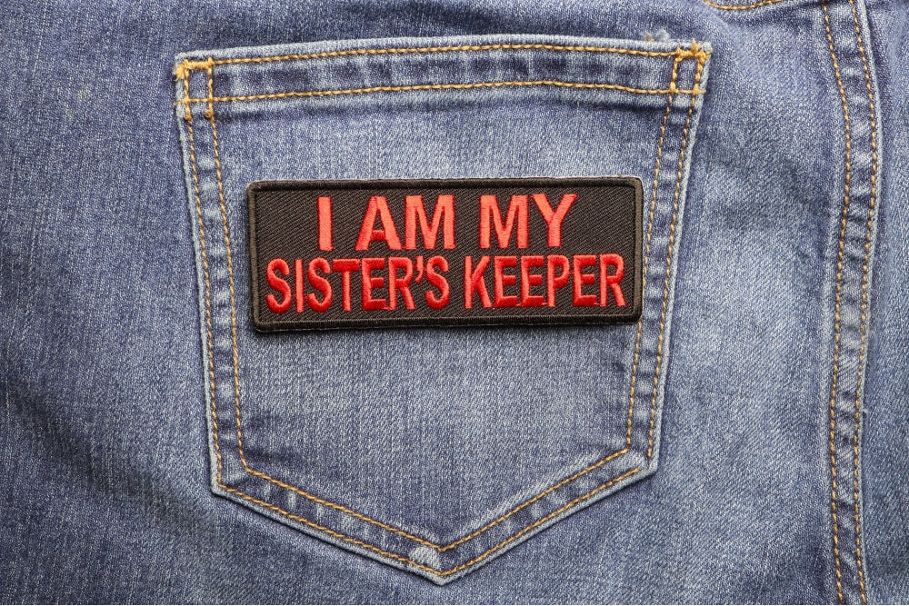 Sister's Keeper Red Embroidered Patch stitching detail