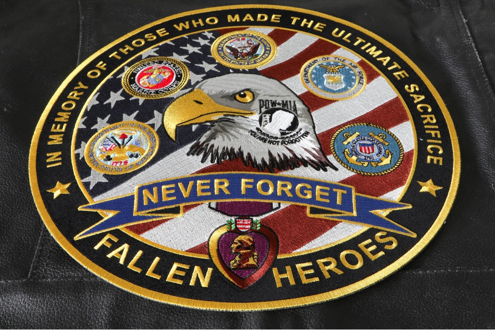Never Forget Fallen Heroes Embroidered Patch reverse and construction view