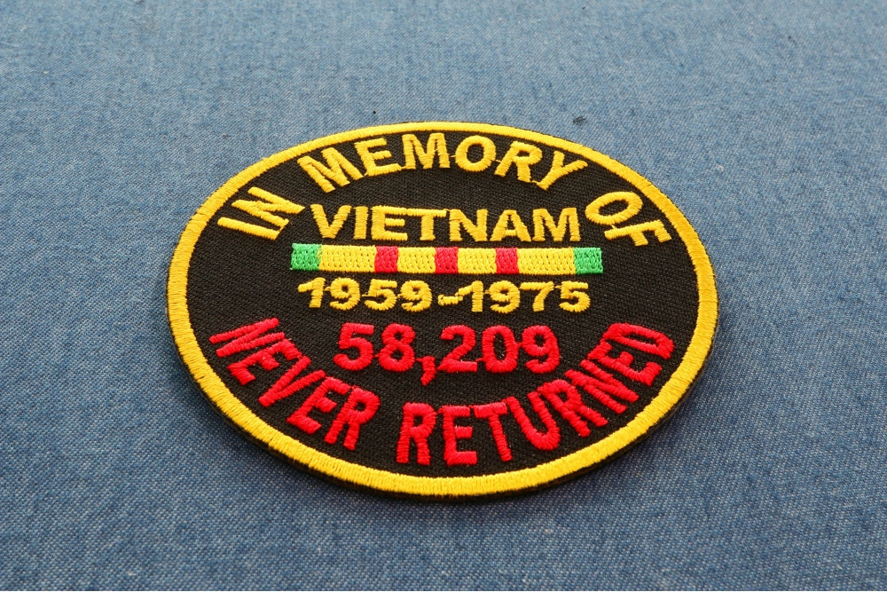 In Memory of Vietnam Round Embroidered Patch shown for scale