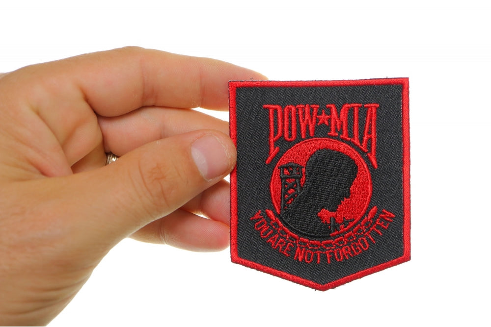 POW MIA Embroidered Patch shown for scale