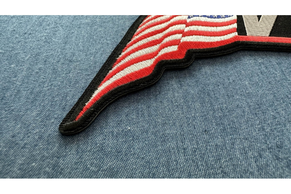 Veteran US Flag Rocker Patch - Large Embroidered Iron-On/Sew-On Patch ( 4x2 inche )