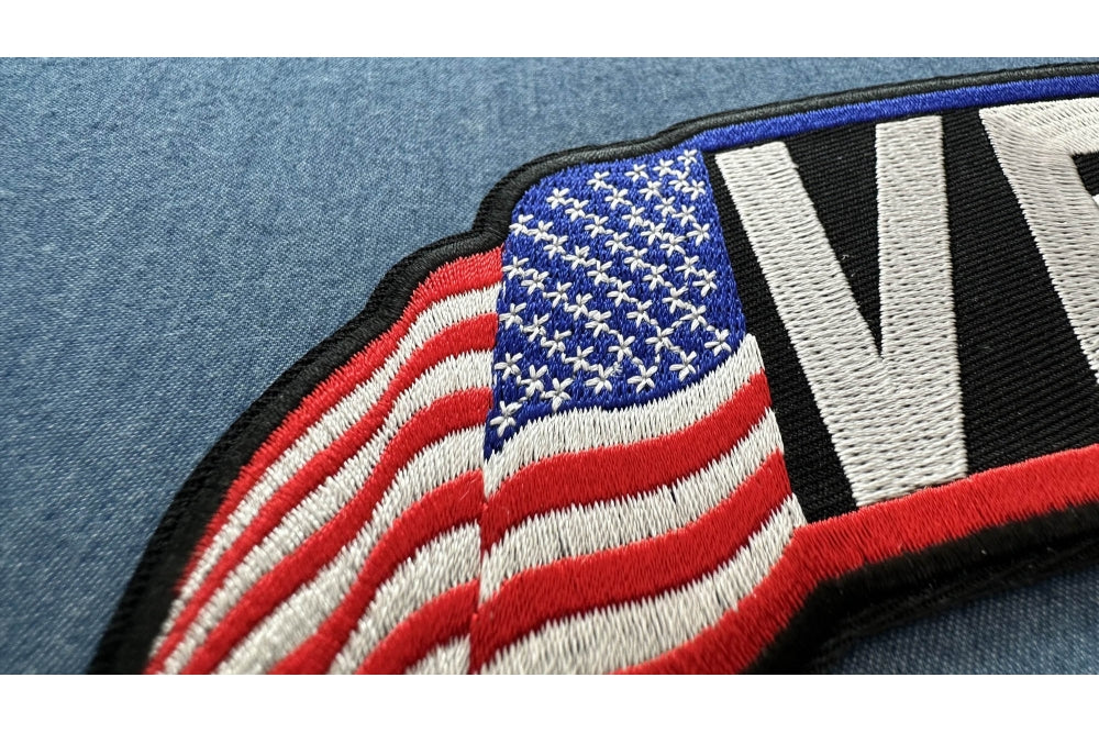 Veteran US Flag Rocker Patch - Large Embroidered Iron-On/Sew-On Patch ( 4x2 inche )