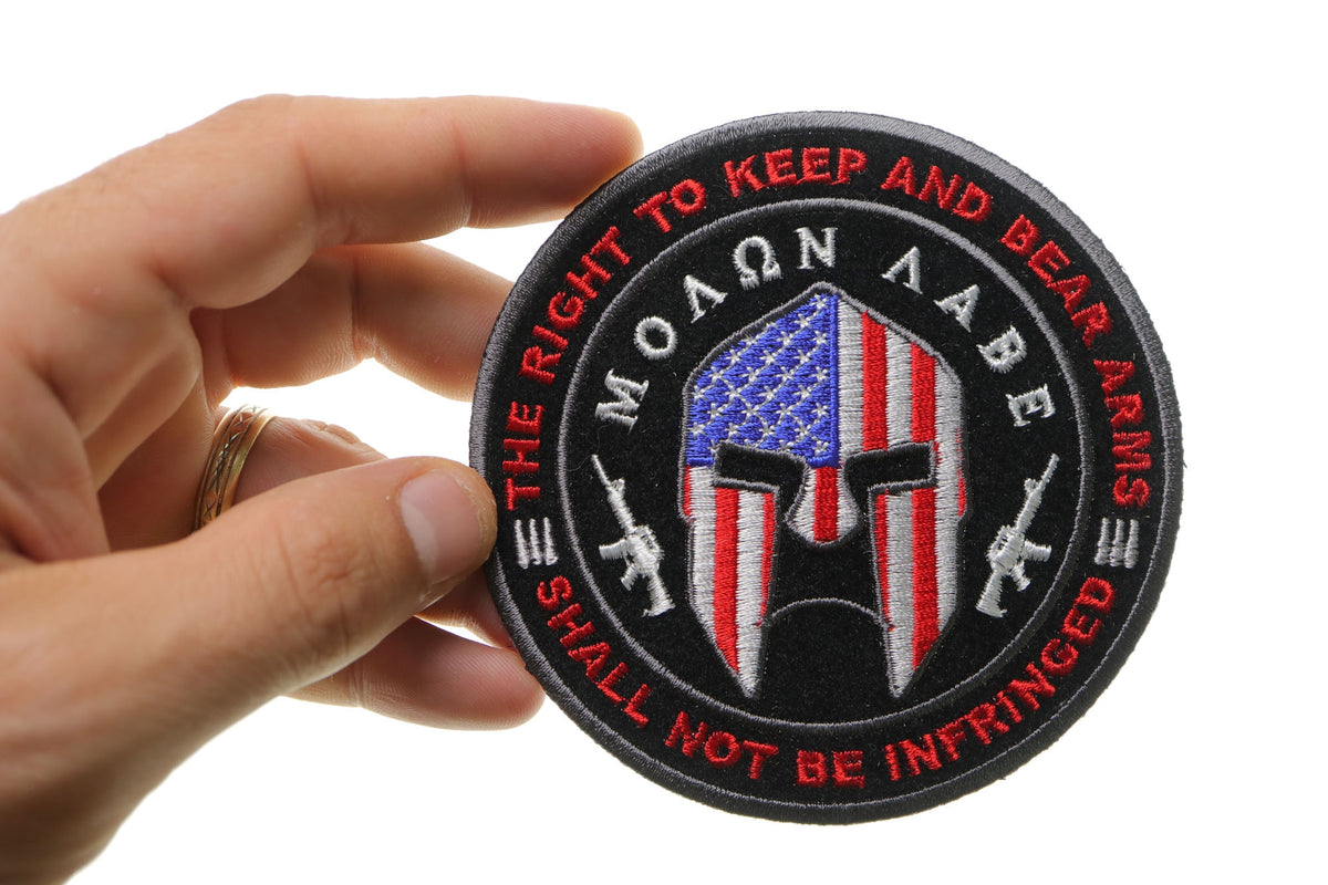 Molon Labe Spartan Helmet Embroidered Patch reverse and construction view