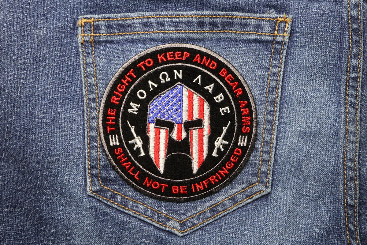 Molon Labe Spartan Helmet Embroidered Patch apparel application view