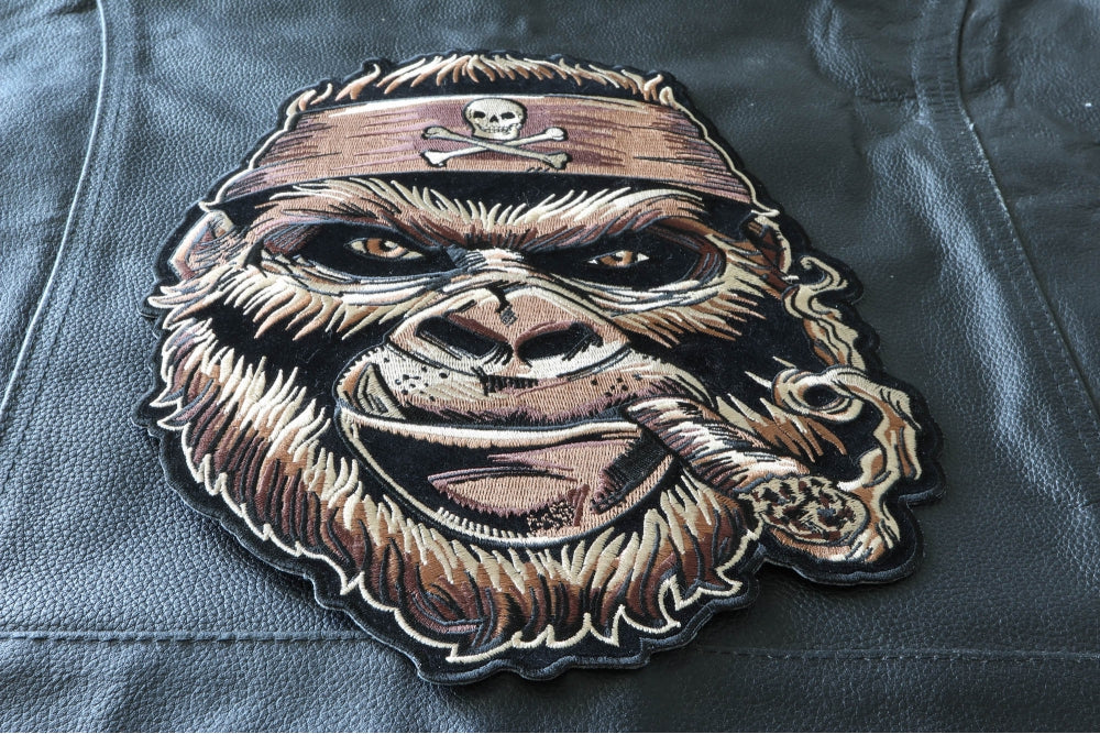 Large Gorilla Smoking Cigar Embroidered Patch reverse and construction view