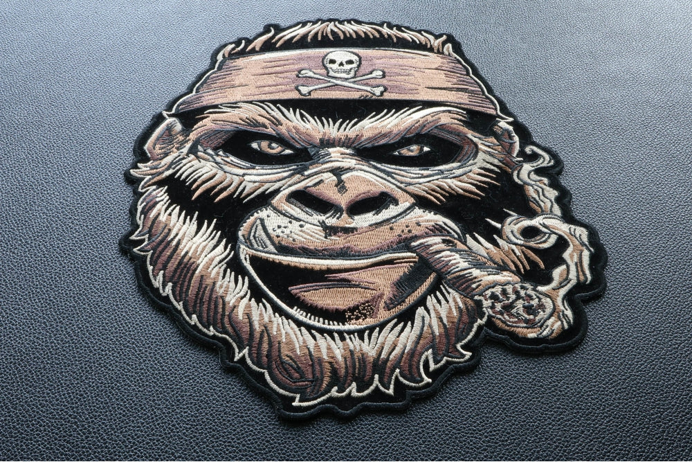 Large Gorilla Smoking Cigar Embroidered Patch stitching detail