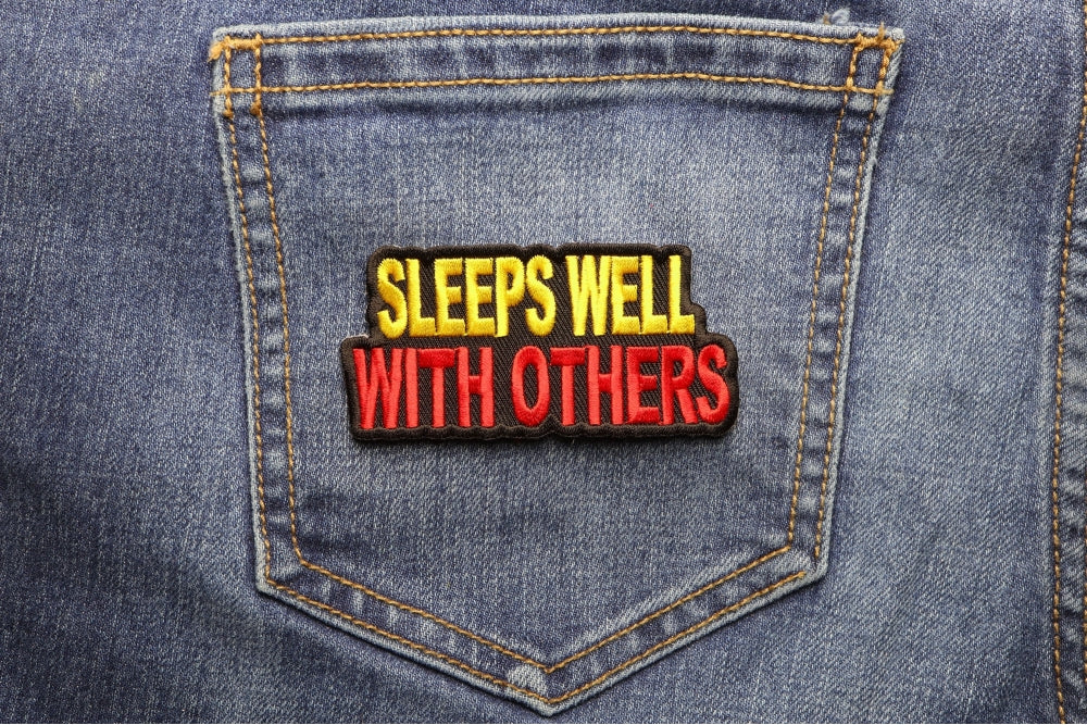 Sleeps Well With Others Patch – Embroidered Iron-On Patch ( 3 x 2 inches )