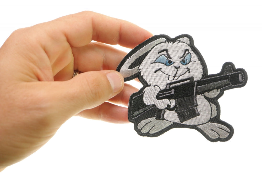 Machine Gun Bunny Rabbit Novelty Iron-On Patch ( 3 x 3.5 inches )