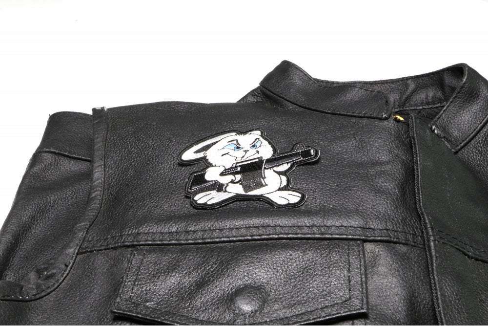 Machine Gun Bunny Rabbit Novelty Iron-On Patch ( 3 x 3.5 inches )