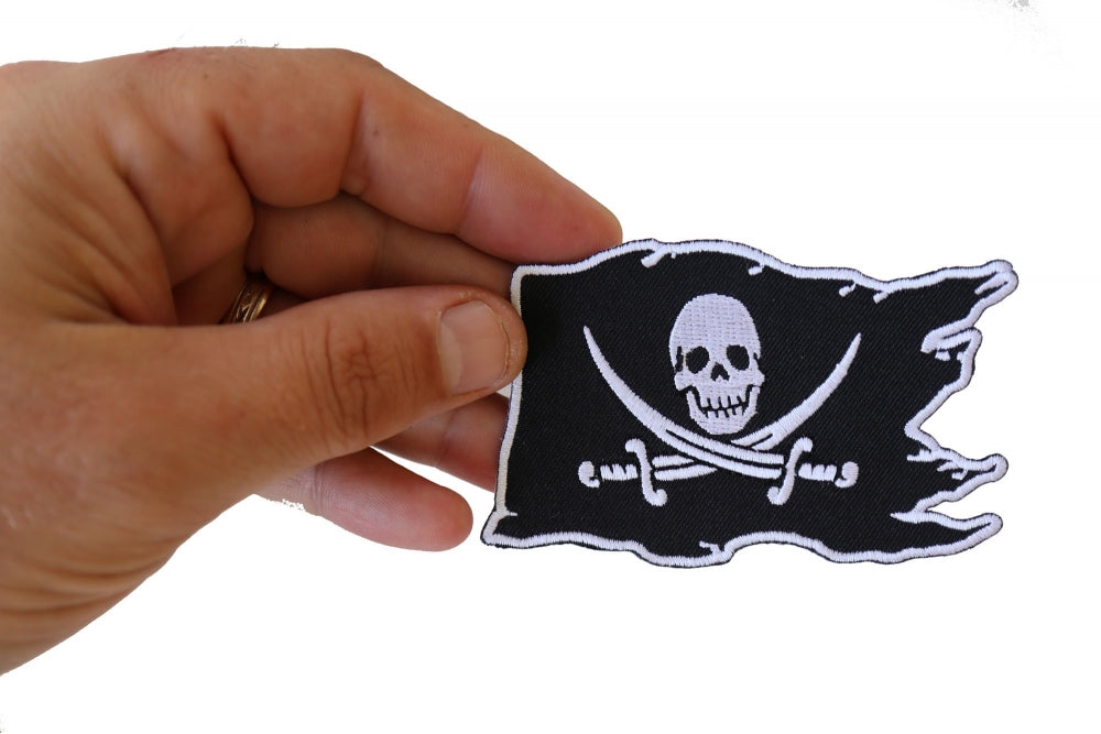 Pirate Skull Flag Patch – Embroidered Iron-On Patch ( 3.5 x 2.5 inches )