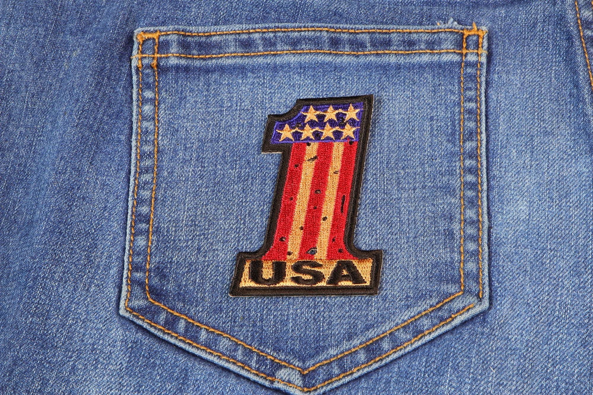 Number 1 USA Vintage Flag and Stars Patch ( 3 x 3 inches )