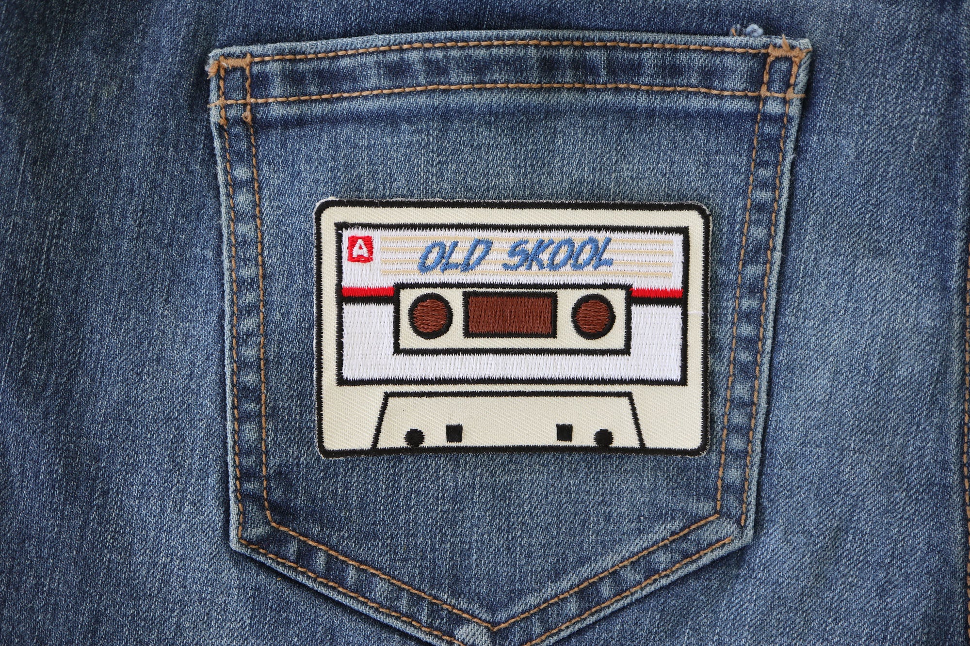 Old Skool Radio Cassette Iron-On Patch - Retro Music Design for Vintage Vibes (  4 x 3 inches )