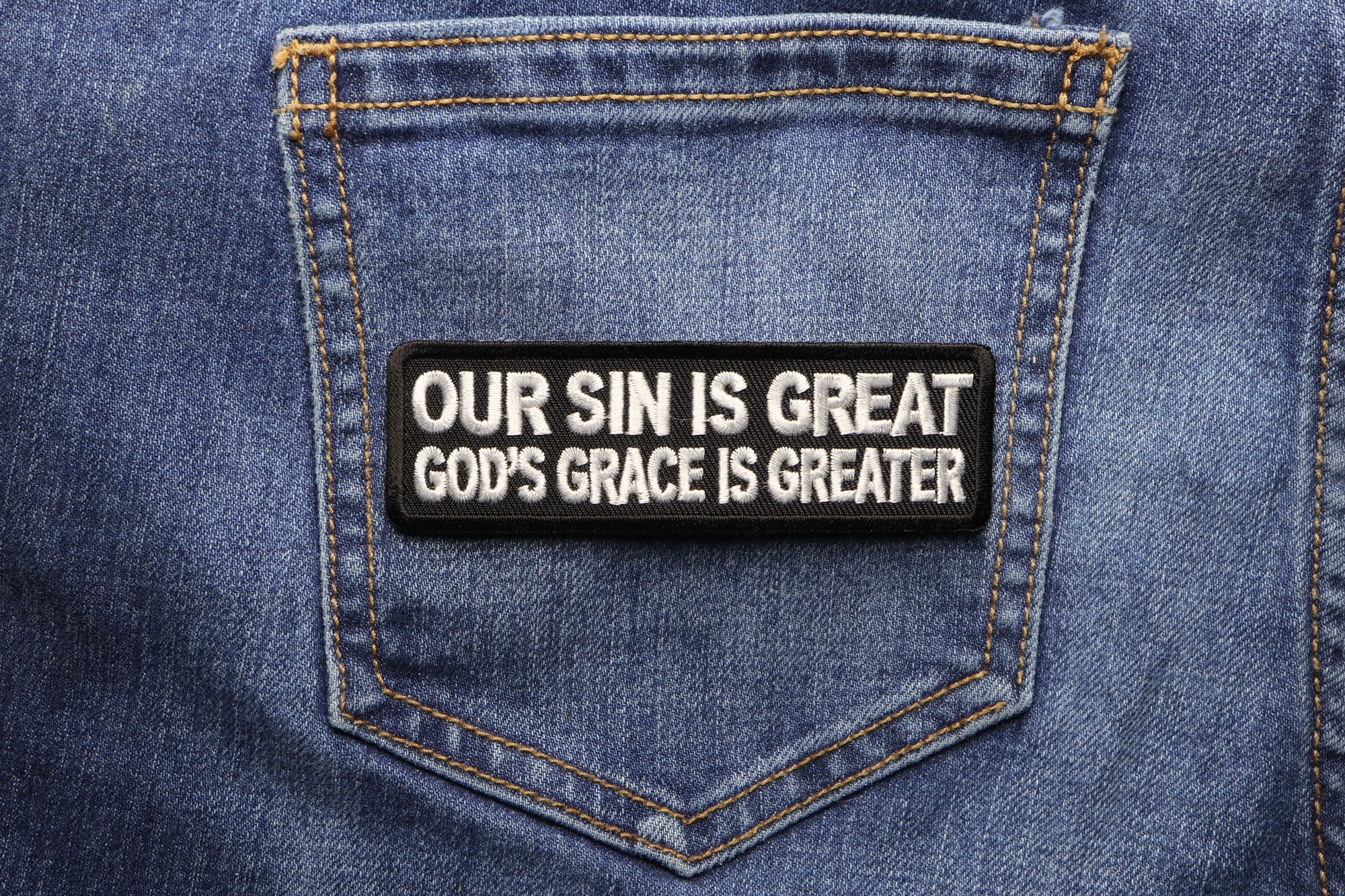 Our Sin Is Great, God's Grace Is Greater Christian Patch - A Powerful Message ( 3 x 2 inches )