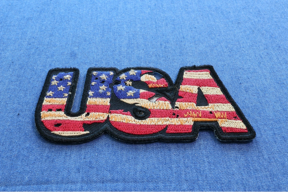 USA Vintage Flag Patch – Embroidered Artwork with Text ( 4 x 2 inche )