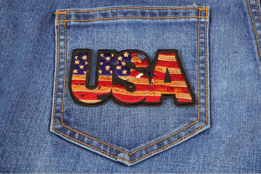 USA Vintage Flag Patch – Embroidered Artwork with Text ( 4 x 2 inche )