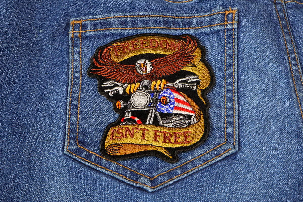 Freedom Isn't Free Patriotic Eagle Embroidered Patch apparel application view