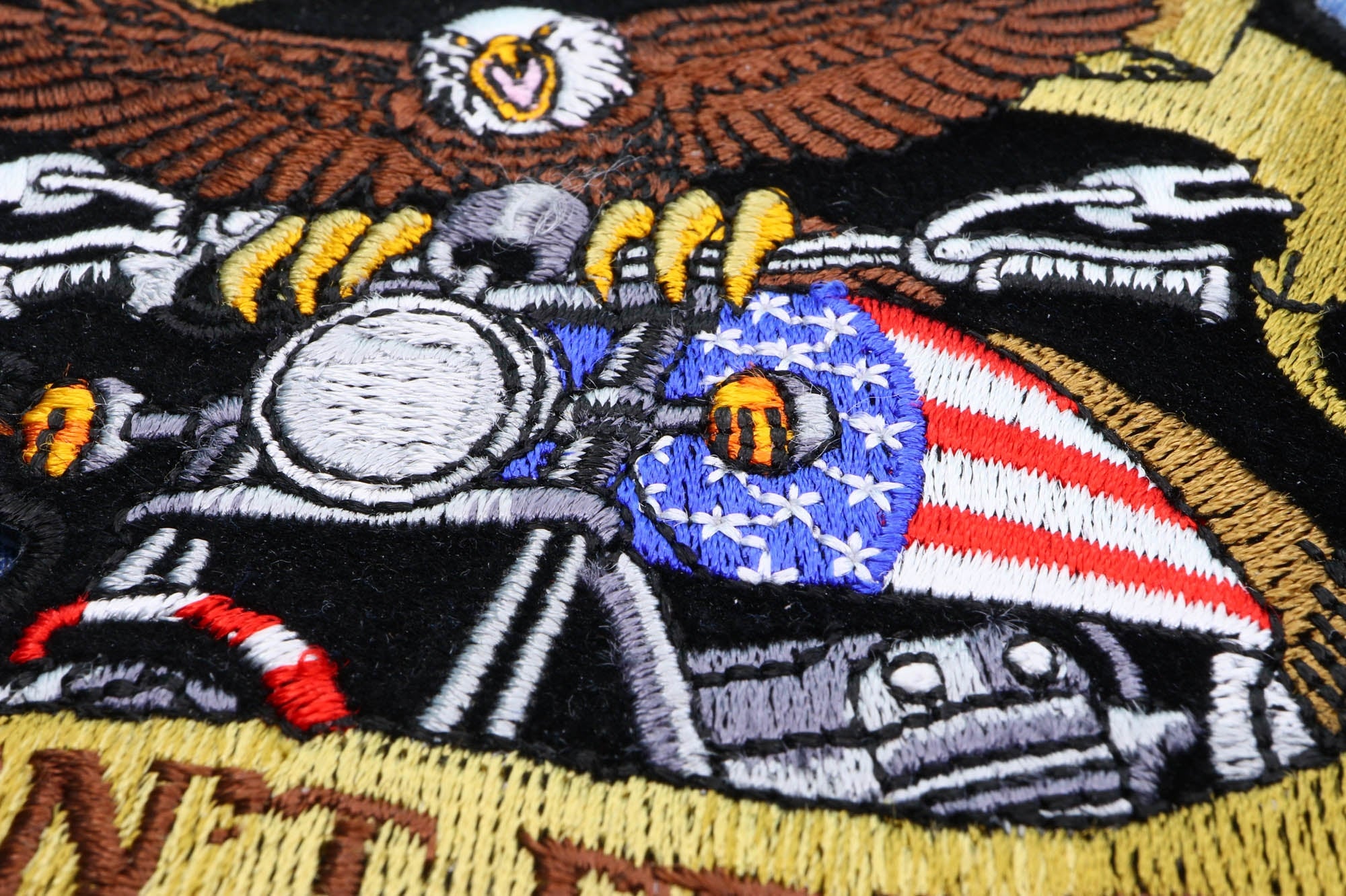 Patriotic Eagle Biker Small Iron-On Patch: Freedom Isn't Free ( 4 x 4 inches )