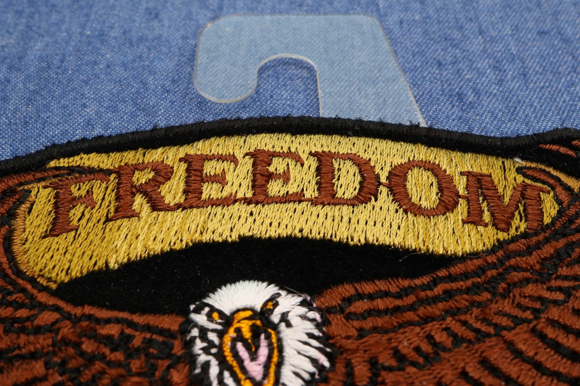 Patriotic Eagle Biker Small Iron-On Patch: Freedom Isn't Free ( 4 x 4 inches )