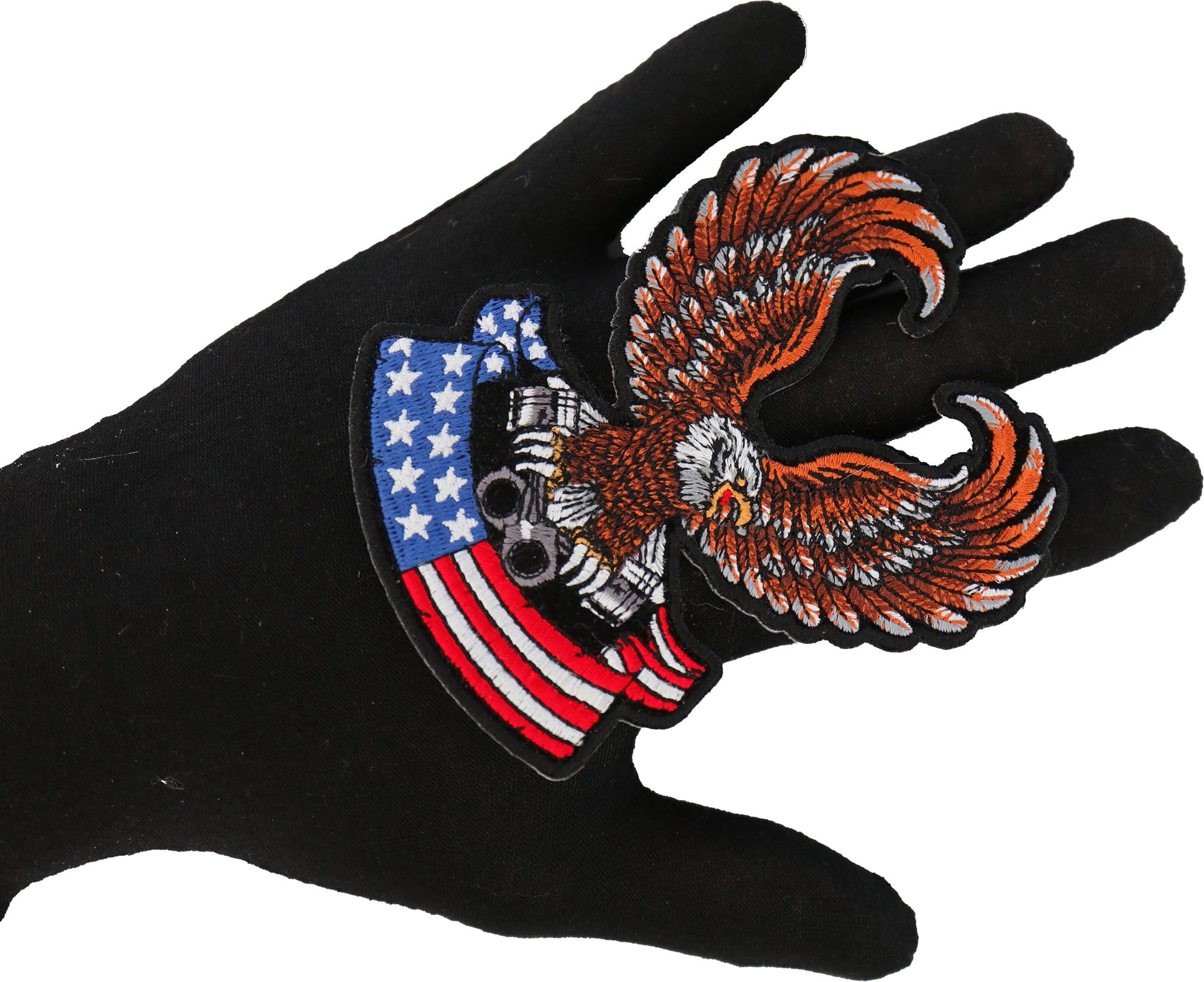 Brown Eagle Patch Sitting on American Flag Patch for Jackets 3x4 inches