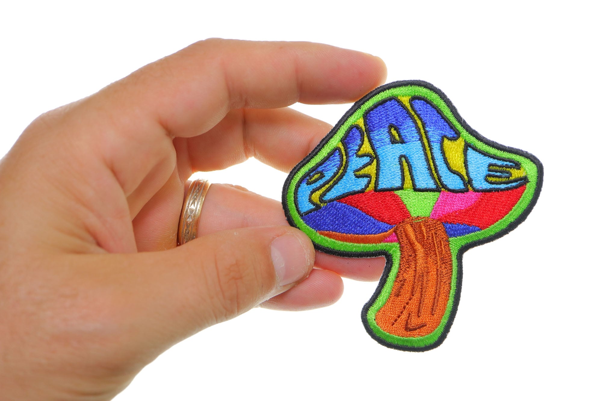 Peace Mushroom Iron-On Patch - Psychedelic Hippie Design for Retro Vibes (   4 x 3 inch )