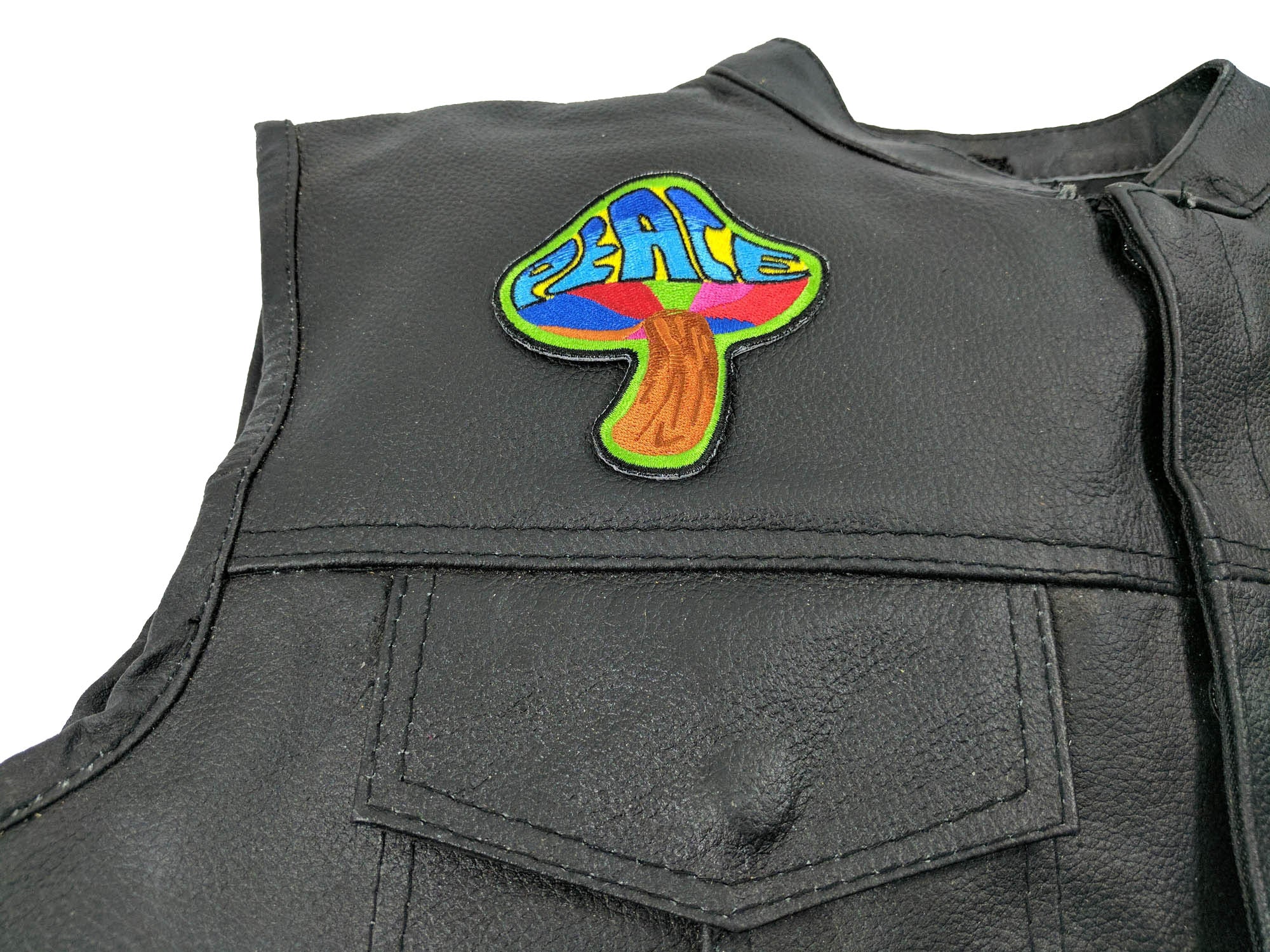 Peace Mushroom Iron-On Patch - Psychedelic Hippie Design for Retro Vibes (   4 x 3 inch )