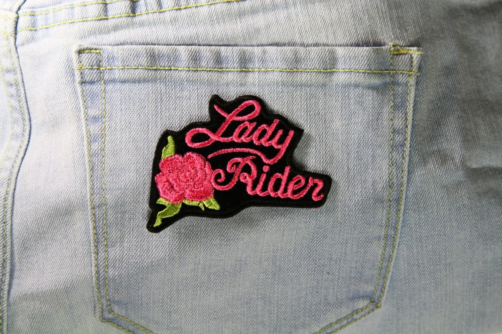Pink Lady Rider Rose Biker Patch ( 3 x 2.5 inche )