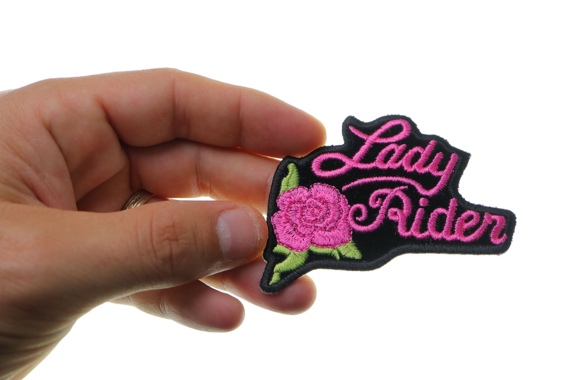 Pink Lady Rider Rose Biker Patch ( 3 x 2.5 inche )