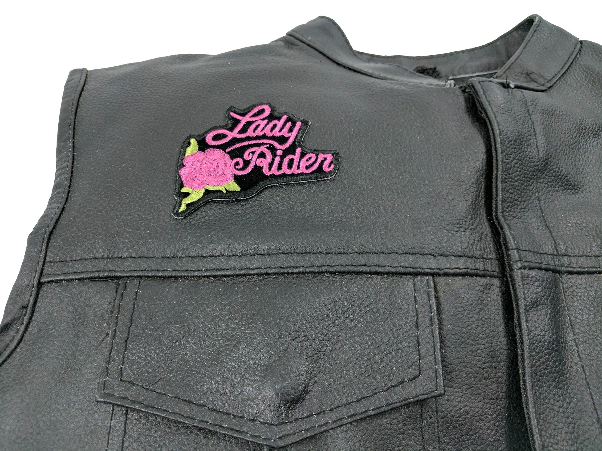 Pink Lady Rider Rose Biker Patch ( 3 x 2.5 inche )