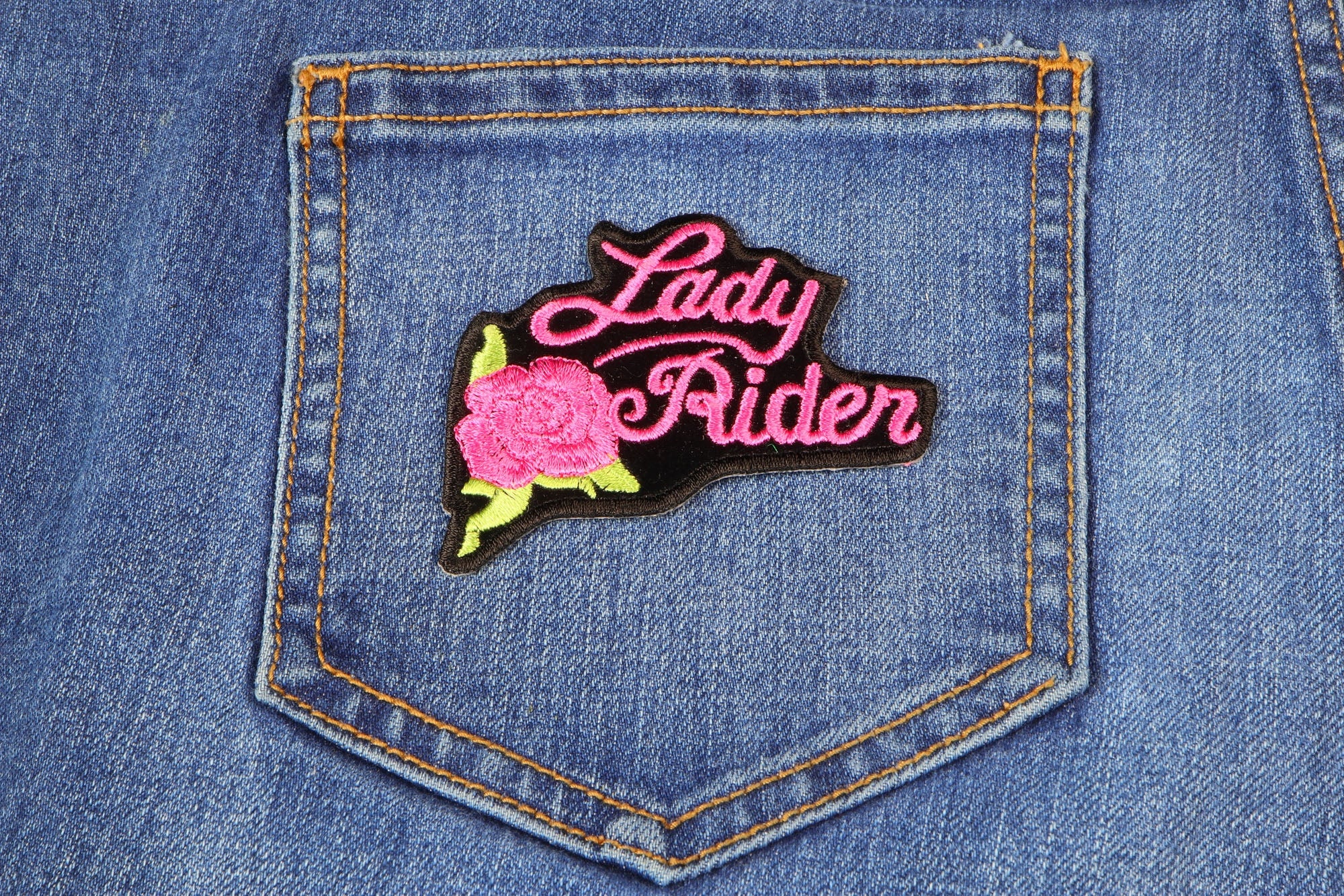 Pink Lady Rider Rose Biker Patch ( 3 x 2.5 inche )