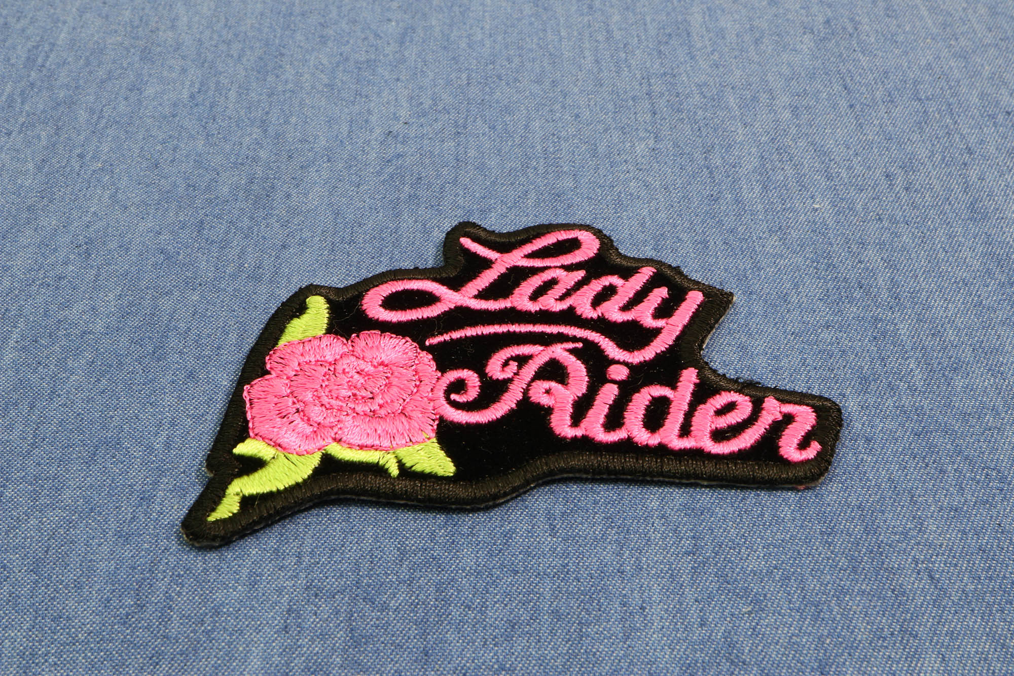 Pink Lady Rider Rose Biker Patch ( 3 x 2.5 inche )