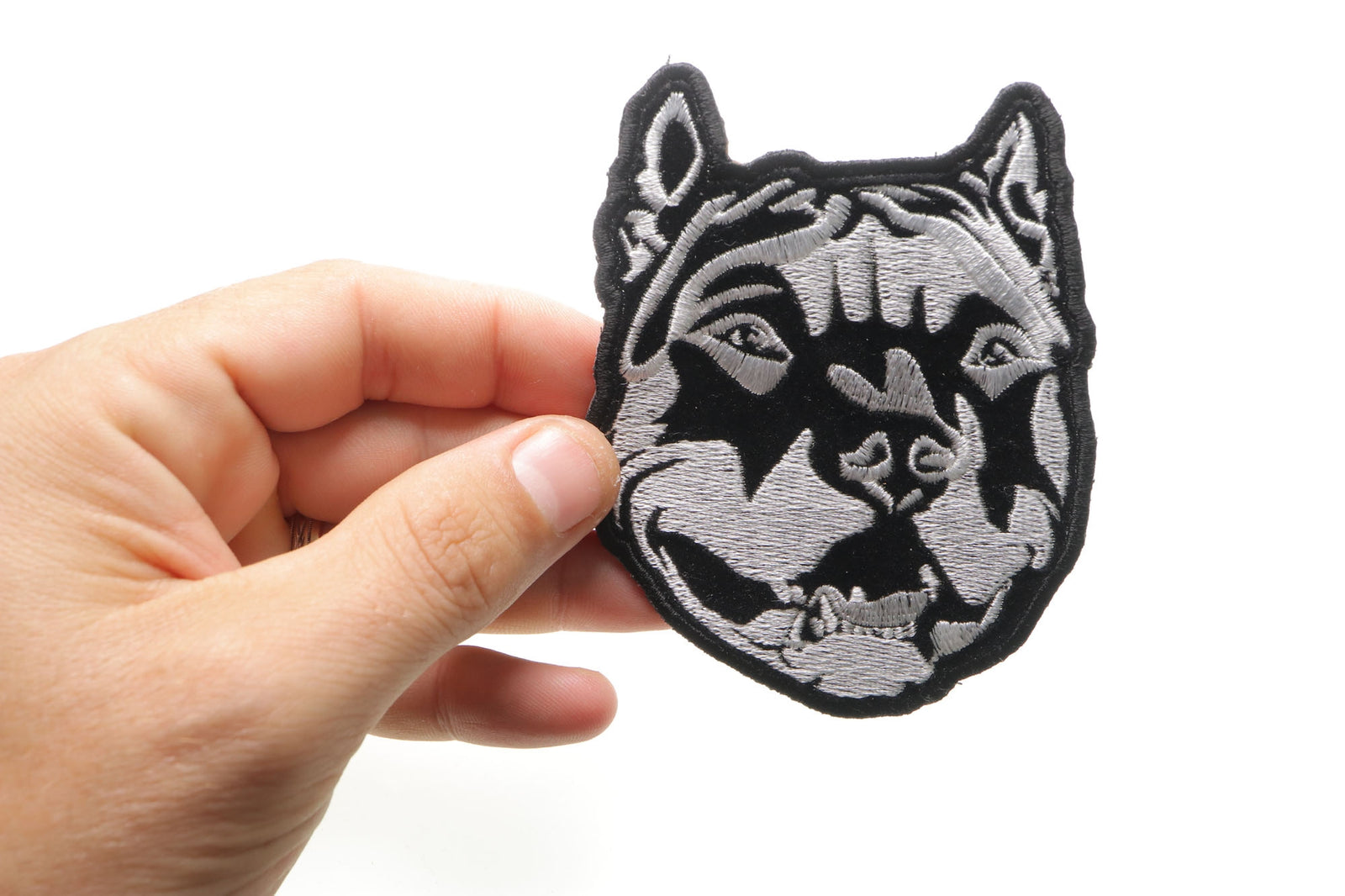 Detailed Pitbull Embroidered Patch reverse and construction view