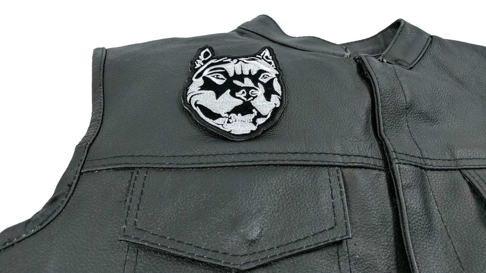 Detailed Pitbull Embroidered Patch shown for scale